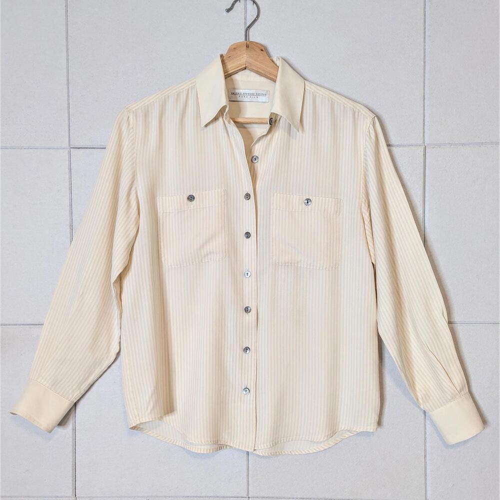 Vintage 90s 100% silk vertical pinstriped button up blouse